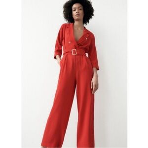 NWT Zara Belted Red Jumpsuit
